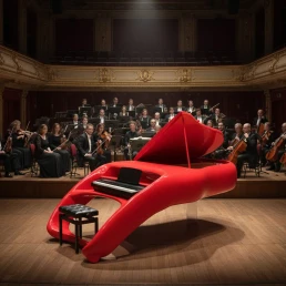 Firefly Gemini Flash colocar la imagen de referencia que es un piano de cola rojo, en un escenario de conc 56349 (1)